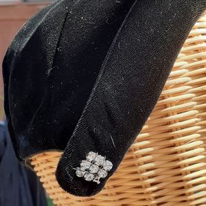 Black Velvet Hat with Rhinestones, vintage